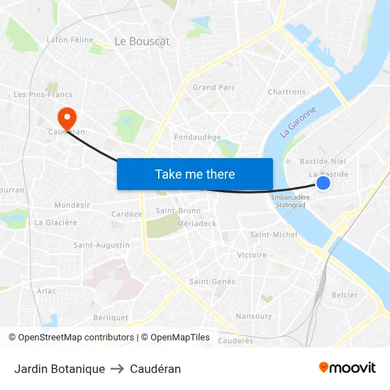 Jardin Botanique to Caudéran map