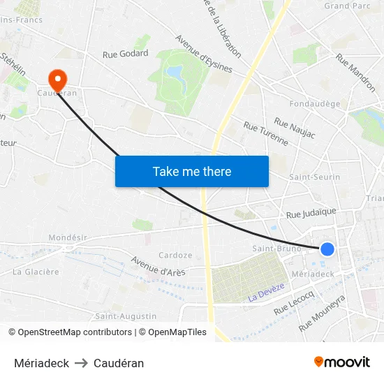 Mériadeck to Caudéran map