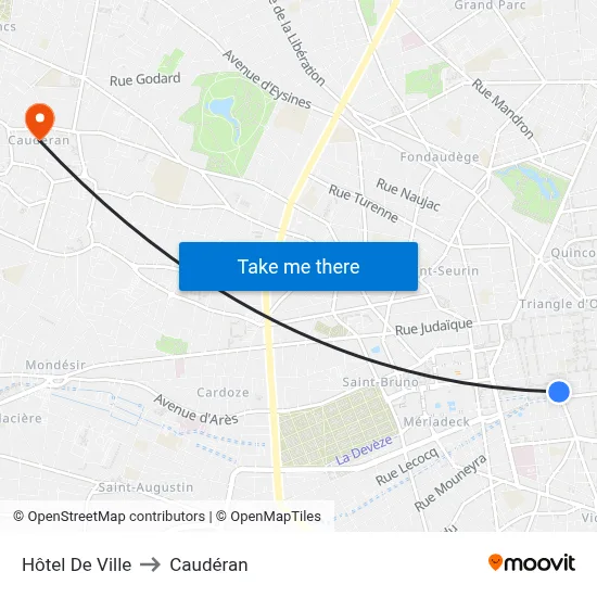 Hôtel De Ville to Caudéran map