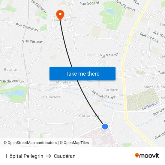 Hôpital Pellegrin to Caudéran map