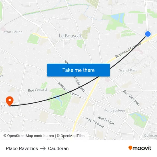 Place Ravezies to Caudéran map