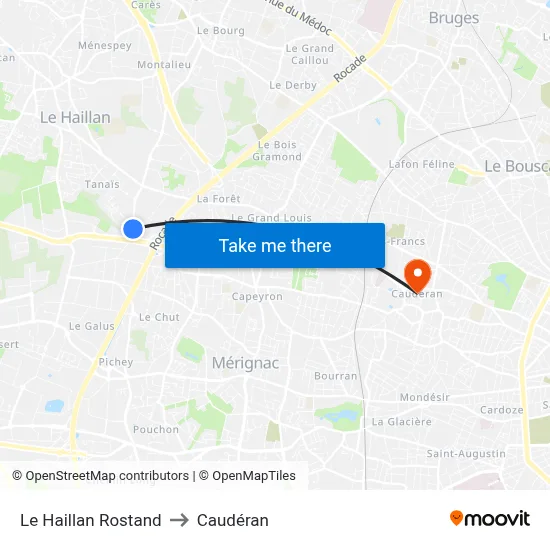 Le Haillan Rostand to Caudéran map