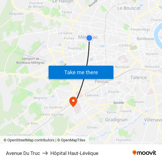 Avenue Du Truc to Hôpital Haut-Lévêque map