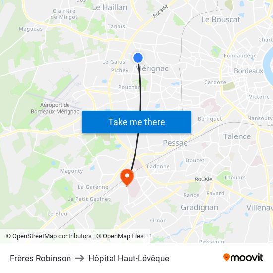 Frères Robinson to Hôpital Haut-Lévêque map