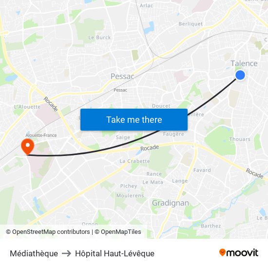 Médiathèque to Hôpital Haut-Lévêque map