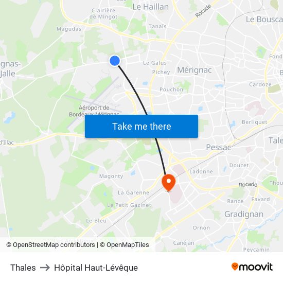 Thales to Hôpital Haut-Lévêque map
