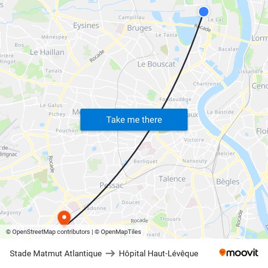 Stade Matmut Atlantique to Hôpital Haut-Lévêque map