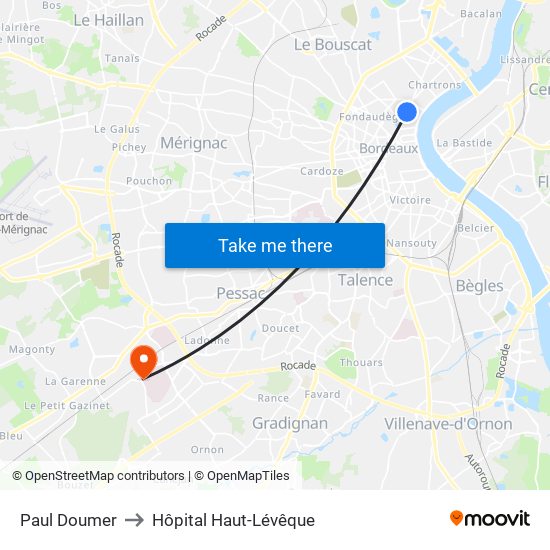 Paul Doumer to Hôpital Haut-Lévêque map