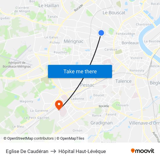 Eglise De Caudéran to Hôpital Haut-Lévêque map