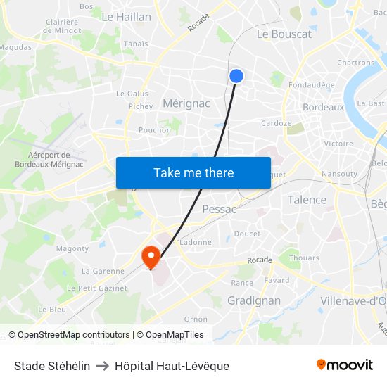 Stade Stéhélin to Hôpital Haut-Lévêque map