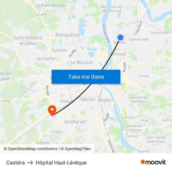 Castéra to Hôpital Haut-Lévêque map
