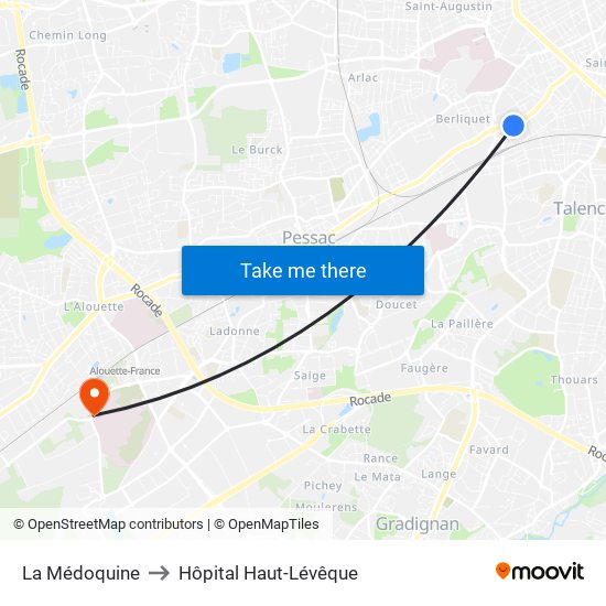 La Médoquine to Hôpital Haut-Lévêque map