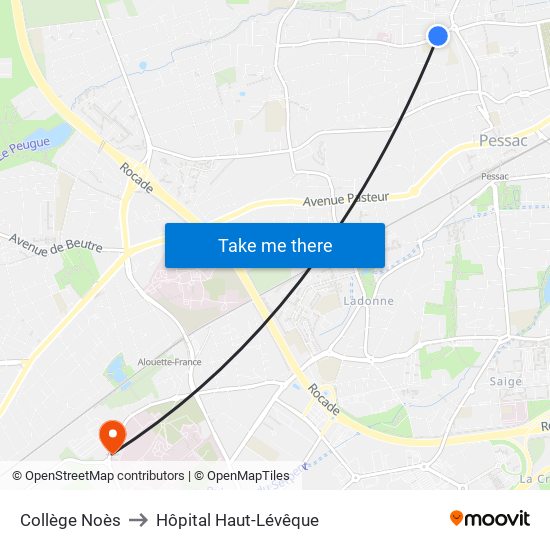 Collège Noès to Hôpital Haut-Lévêque map