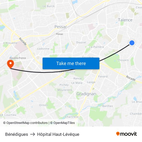 Bénédigues to Hôpital Haut-Lévêque map