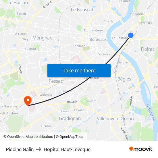 Piscine Galin to Hôpital Haut-Lévêque map