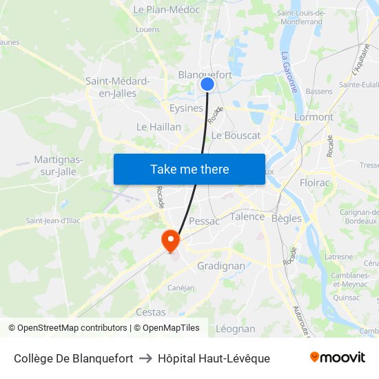 Collège De Blanquefort to Hôpital Haut-Lévêque map