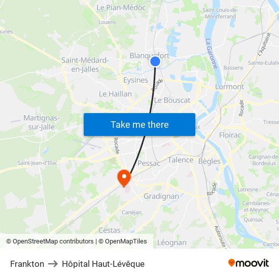 Frankton to Hôpital Haut-Lévêque map