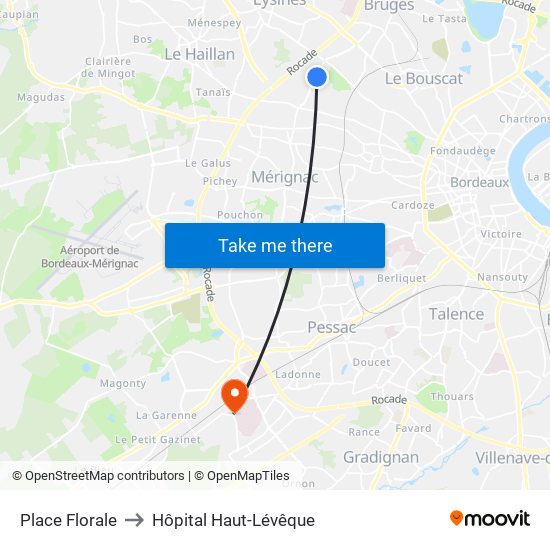 Place Florale to Hôpital Haut-Lévêque map