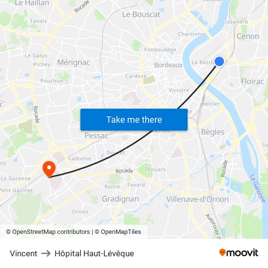 Vincent to Hôpital Haut-Lévêque map