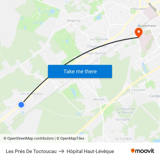 Les Prés De Toctoucau to Hôpital Haut-Lévêque map