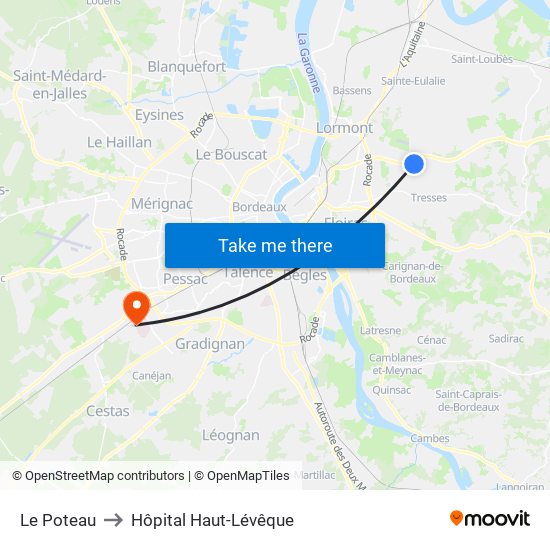 Le Poteau to Hôpital Haut-Lévêque map