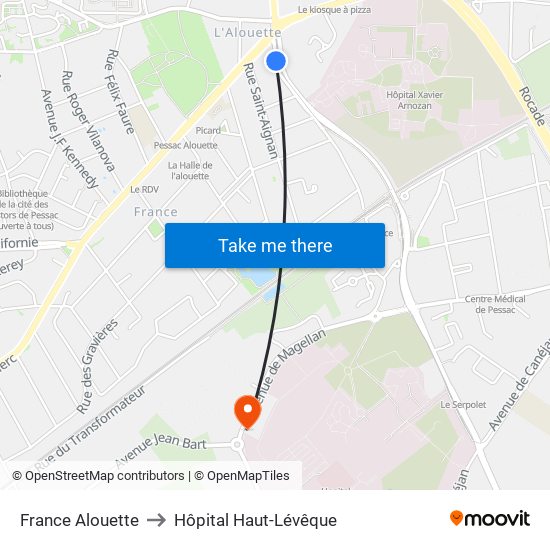 France Alouette to Hôpital Haut-Lévêque map