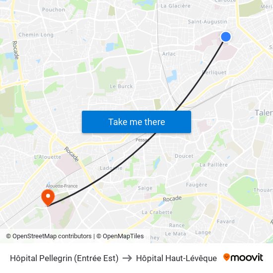 Hôpital Pellegrin (Entrée Est) to Hôpital Haut-Lévêque map