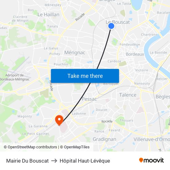 Mairie Du Bouscat to Hôpital Haut-Lévêque map
