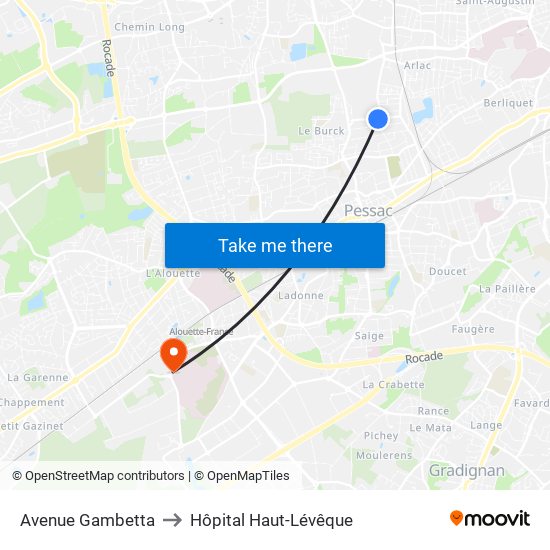 Avenue Gambetta to Hôpital Haut-Lévêque map
