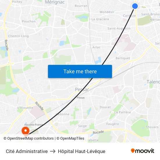 Cité Administrative to Hôpital Haut-Lévêque map