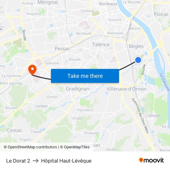 Le Dorat 2 to Hôpital Haut-Lévêque map