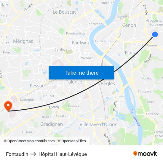 Fontaudin to Hôpital Haut-Lévêque map