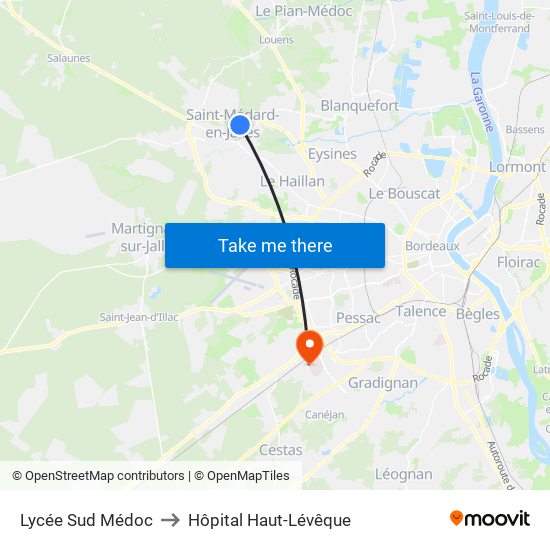 Lycée Sud Médoc to Hôpital Haut-Lévêque map