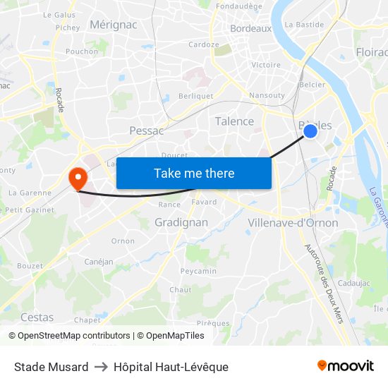 Stade Musard to Hôpital Haut-Lévêque map