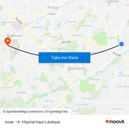 Inrae to Hôpital Haut-Lévêque map