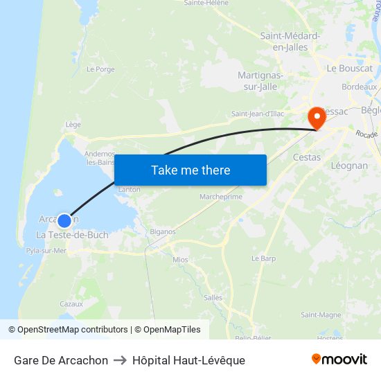 Gare De Arcachon to Hôpital Haut-Lévêque map