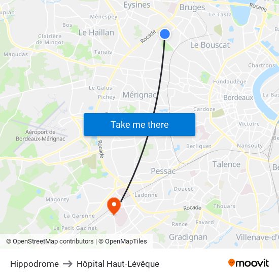 Hippodrome to Hôpital Haut-Lévêque map