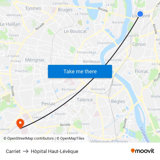 Carriet to Hôpital Haut-Lévêque map