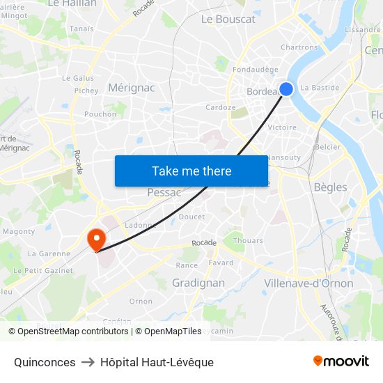 Quinconces to Hôpital Haut-Lévêque map