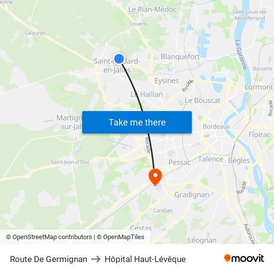 Route De Germignan to Hôpital Haut-Lévêque map