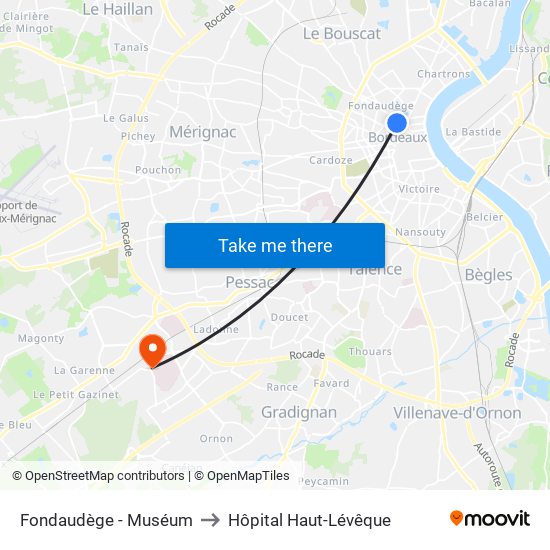 Fondaudège - Muséum to Hôpital Haut-Lévêque map