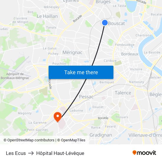 Les Ecus to Hôpital Haut-Lévêque map