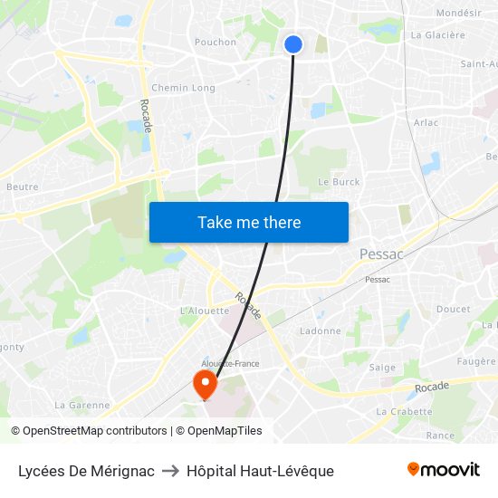 Lycées De Mérignac to Hôpital Haut-Lévêque map