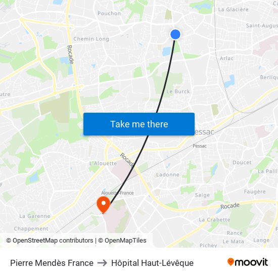 Pierre Mendès France to Hôpital Haut-Lévêque map