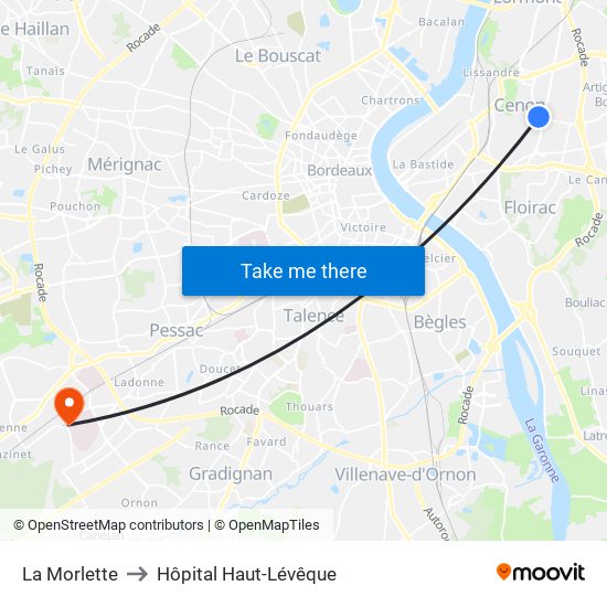 La Morlette to Hôpital Haut-Lévêque map