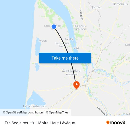 Ets Scolaires to Hôpital Haut-Lévêque map