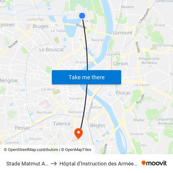 Stade Matmut Atlantique to Hôptal d'Instruction des Armées Robert Picqué map