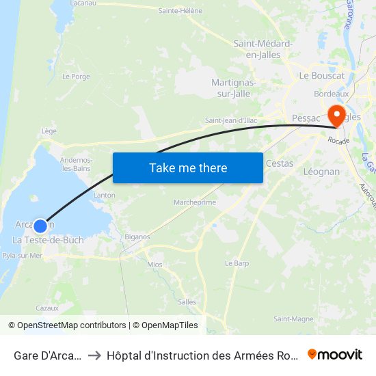 Gare D'Arcachon to Hôptal d'Instruction des Armées Robert Picqué map