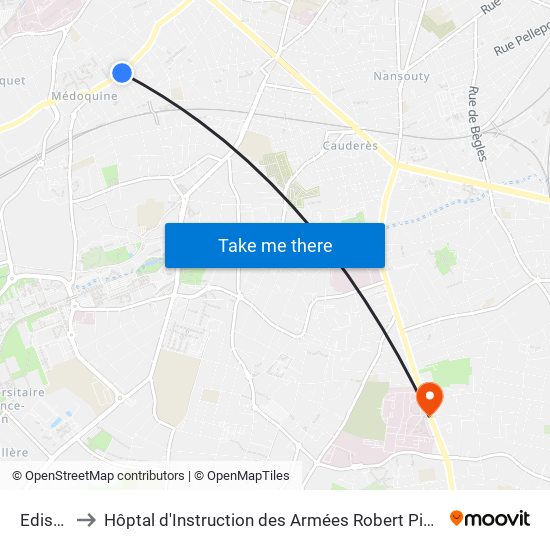 Edison to Hôptal d'Instruction des Armées Robert Picqué map