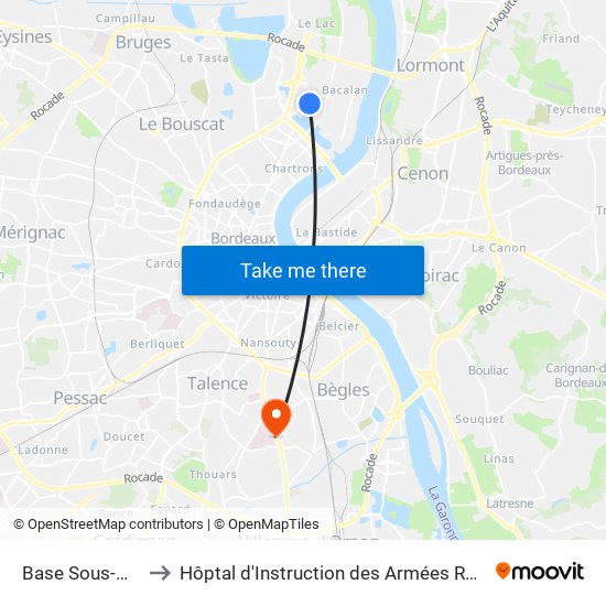 Base Sous-Marine to Hôptal d'Instruction des Armées Robert Picqué map